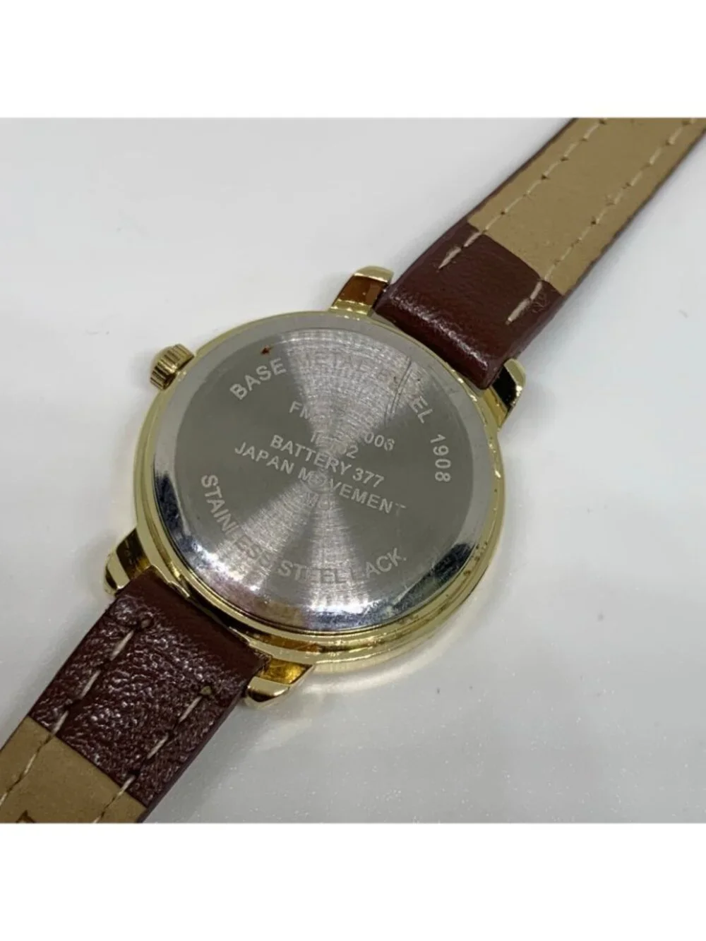 FMD Women’s watch gold tone 25mm quartz analog brown leather band running
